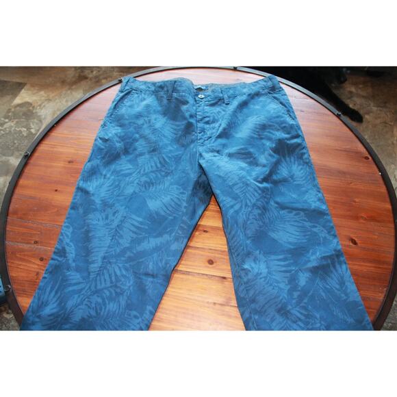 Nautica Men's 38x32 Slim Fit Pants Lapis Blue Flat Front Palm Branch Pattern - Picture 2 of 5